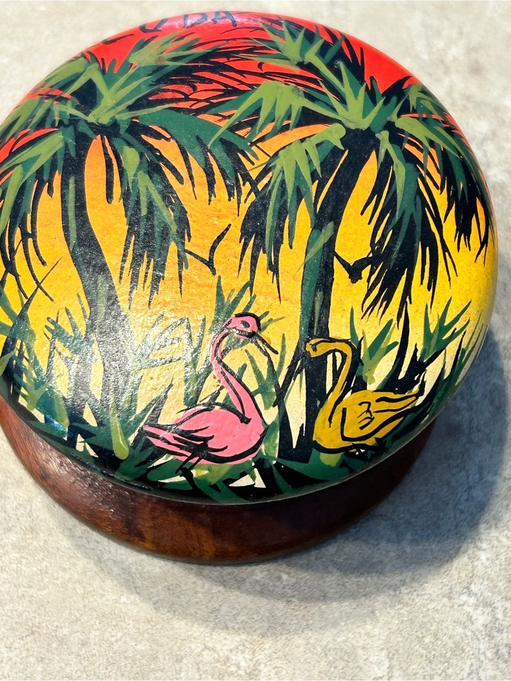 4/$50 Hand-Painted Tropical Flamingo Trinket Box - Pink & Yellow
